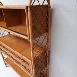 Bibliotheque étagère rotin vintage