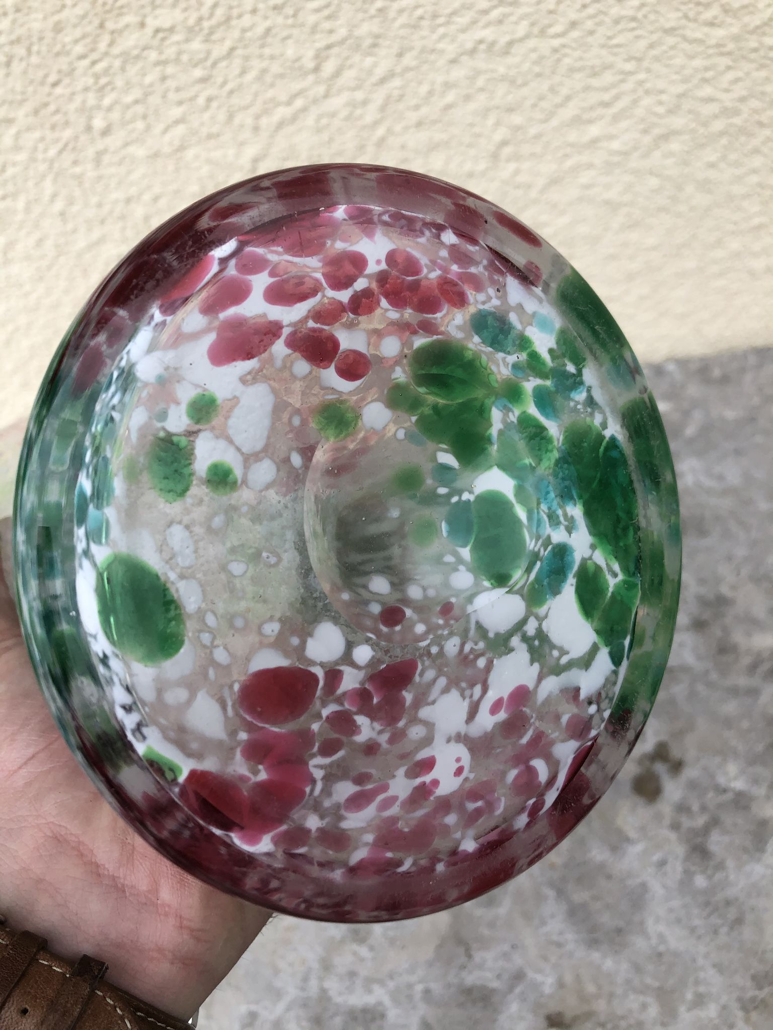 Large glass vase manufactured in Clichy around 1920 . Blown with cane