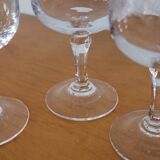 Set of 5 old port glasses with engraved crystal stems