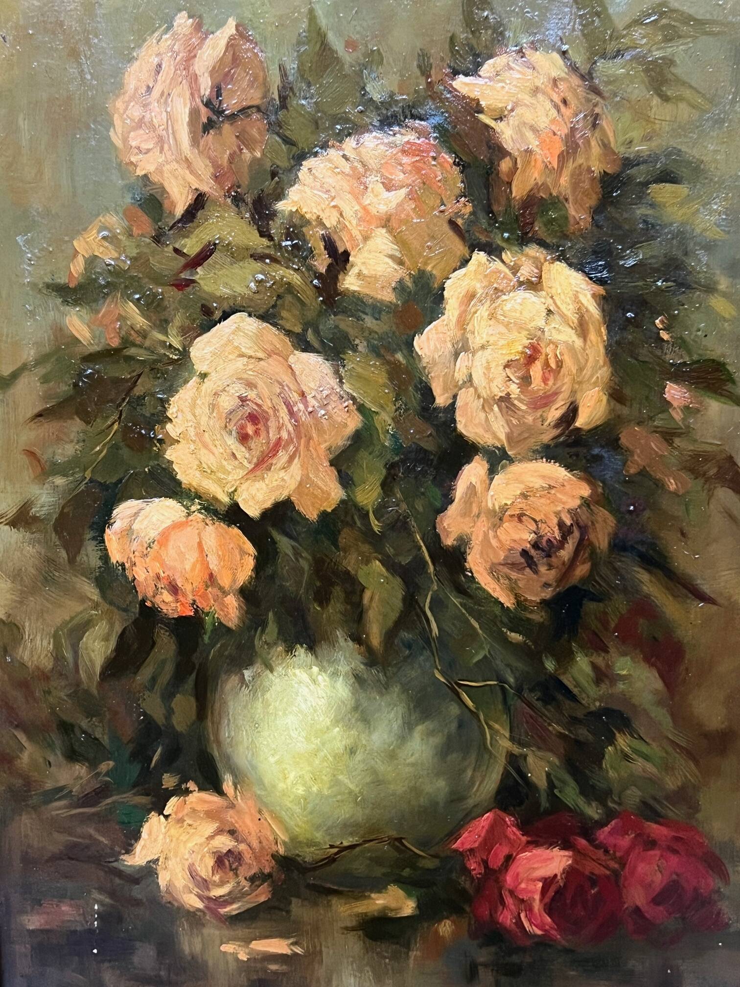 Jacques Maes (1905-1968). Still life signed "Roses". Oil on canvas.