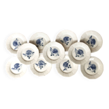 Set of 11 Digoin flat plates, blue rose patterns