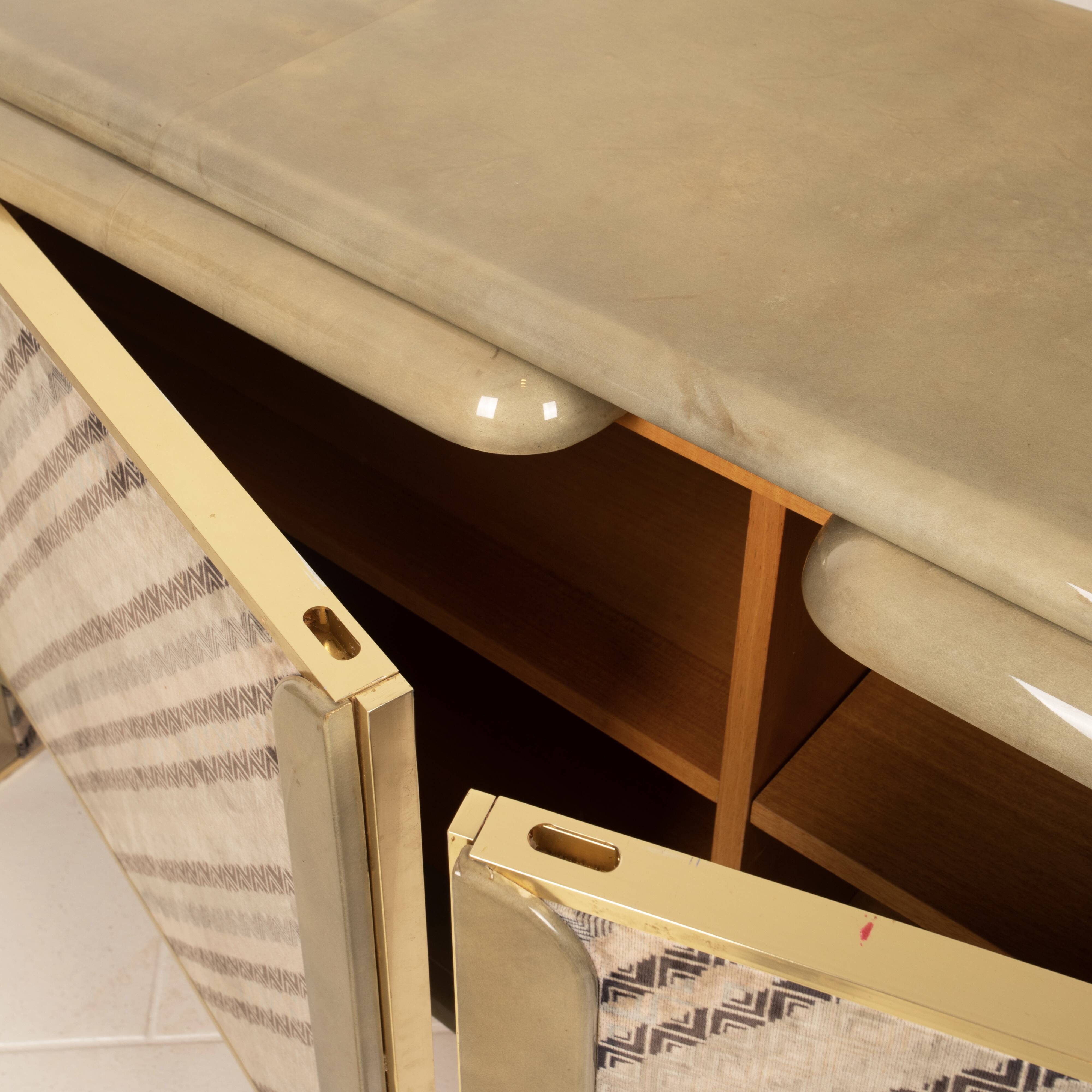 Sideboard in parchment and Missoni fabric by Angelo Mazzola for Salpol, 1980