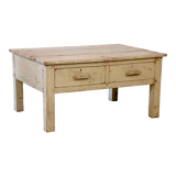 Ancienne table de chevet en teck birman patine écrue verte d'origine
