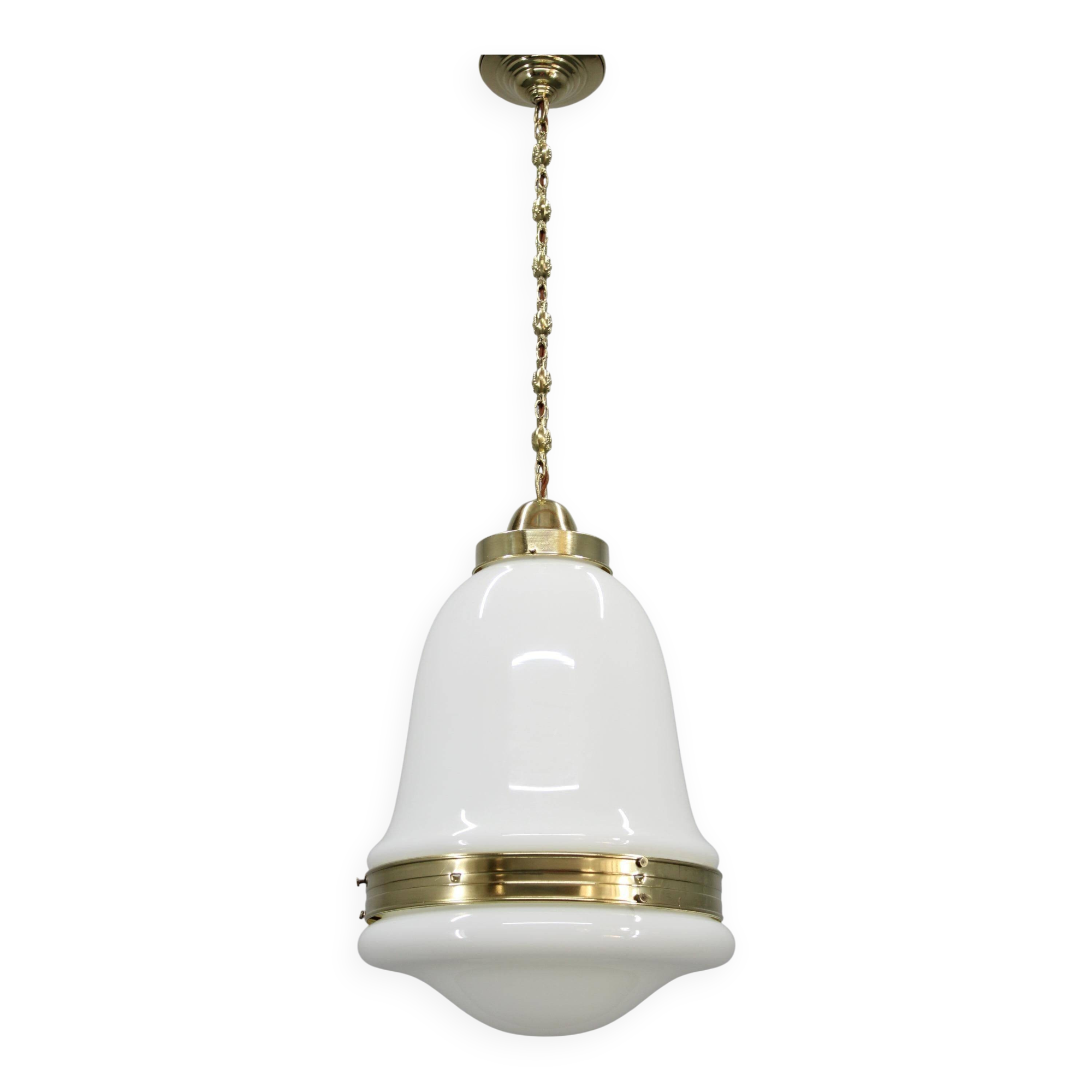 Peter Behrens “Luzette” Art Deco opaline glass pendant, Germany, 1930s