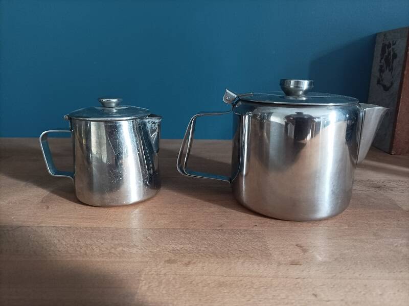 chrome stainless steel milk jug teapot