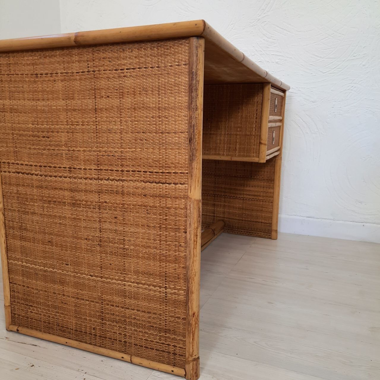 Pair of wicker and bamboo desks, Dal Vera, vintage