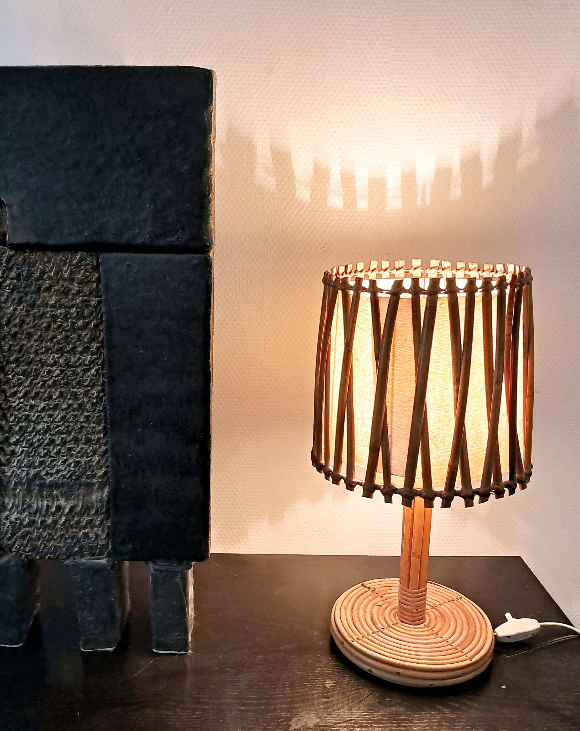 French rattan lamp. Attributed to Louis Sognot.