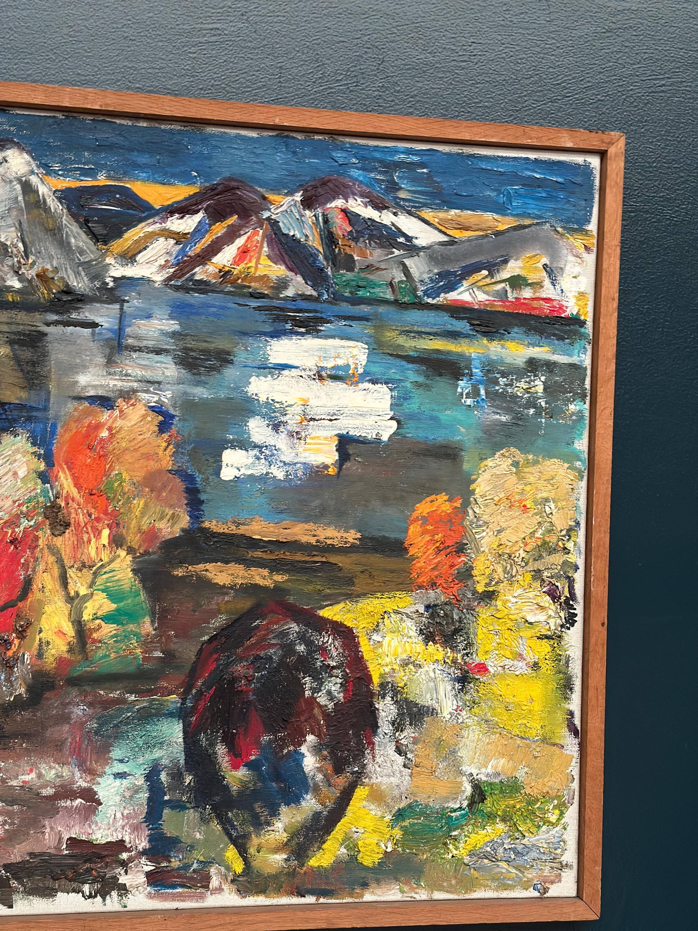 Original Large Mid Century Swedish Oil On Canvas – “Abstract Landscape” By S. Pctcizon –1963 – Vintage & Framed – 85 × 69 Cm (33.5" × 27.2")