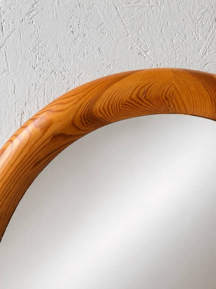 Oval pine mirror Glasmaster Markaryd Sweden 1970s