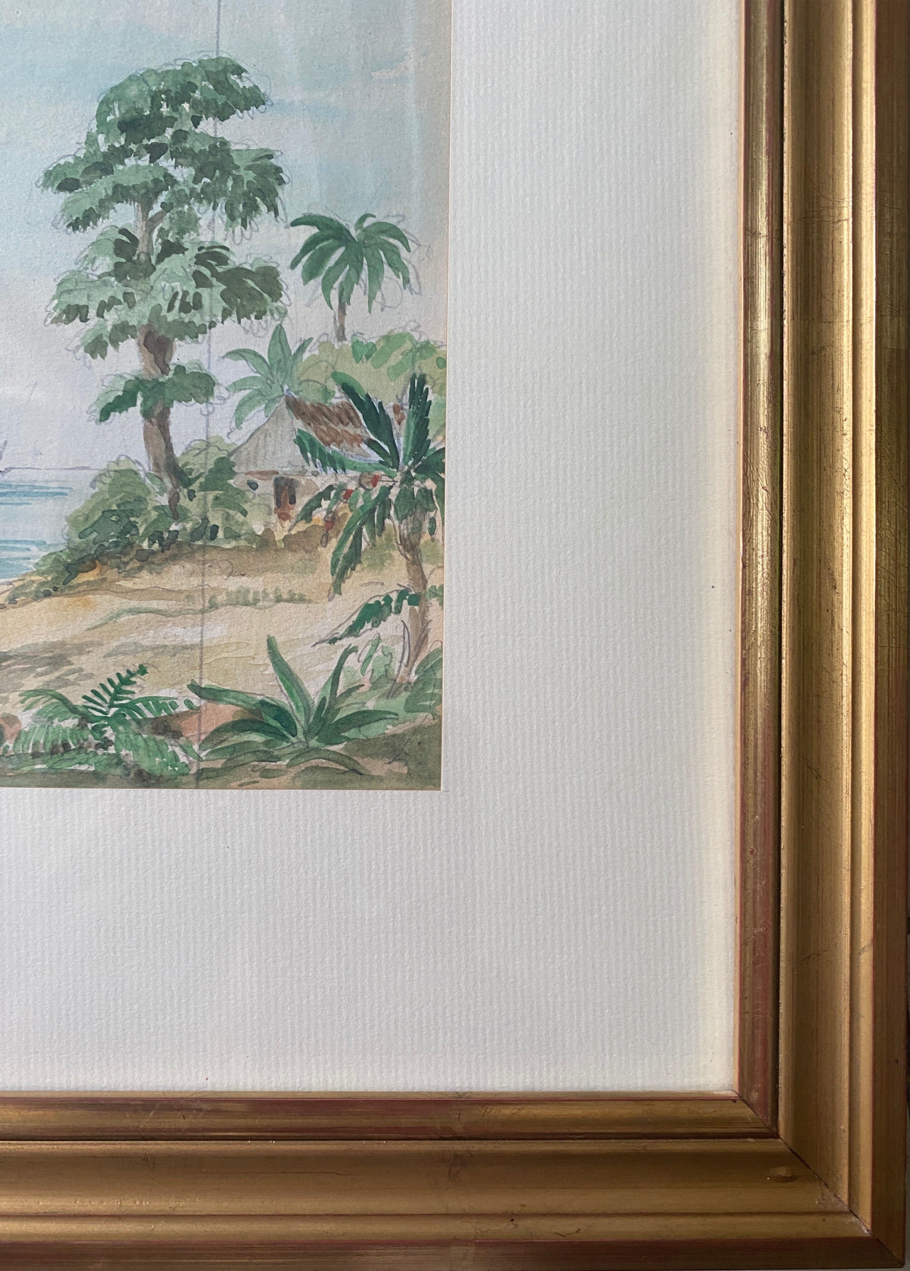 Watercolor painting study "Colonial Scene" Conquest of America