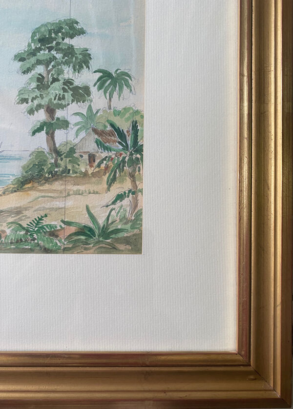 Tableau Aquarelle étude ''Scène coloniale'' Conquête de l'Amérique