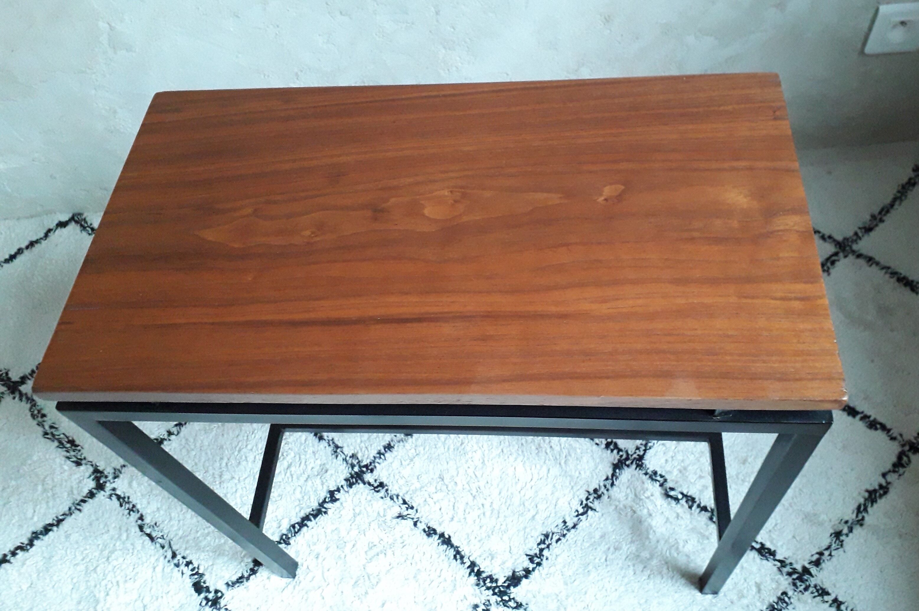 Side table or console teak and vintage metal