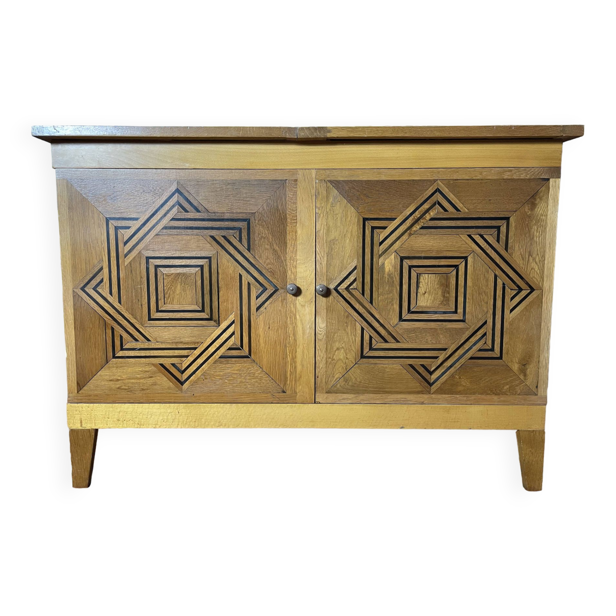 Vintage low sideboard in parqueted oak 1960