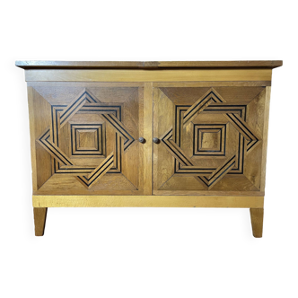 Vintage low sideboard in parqueted oak 1960