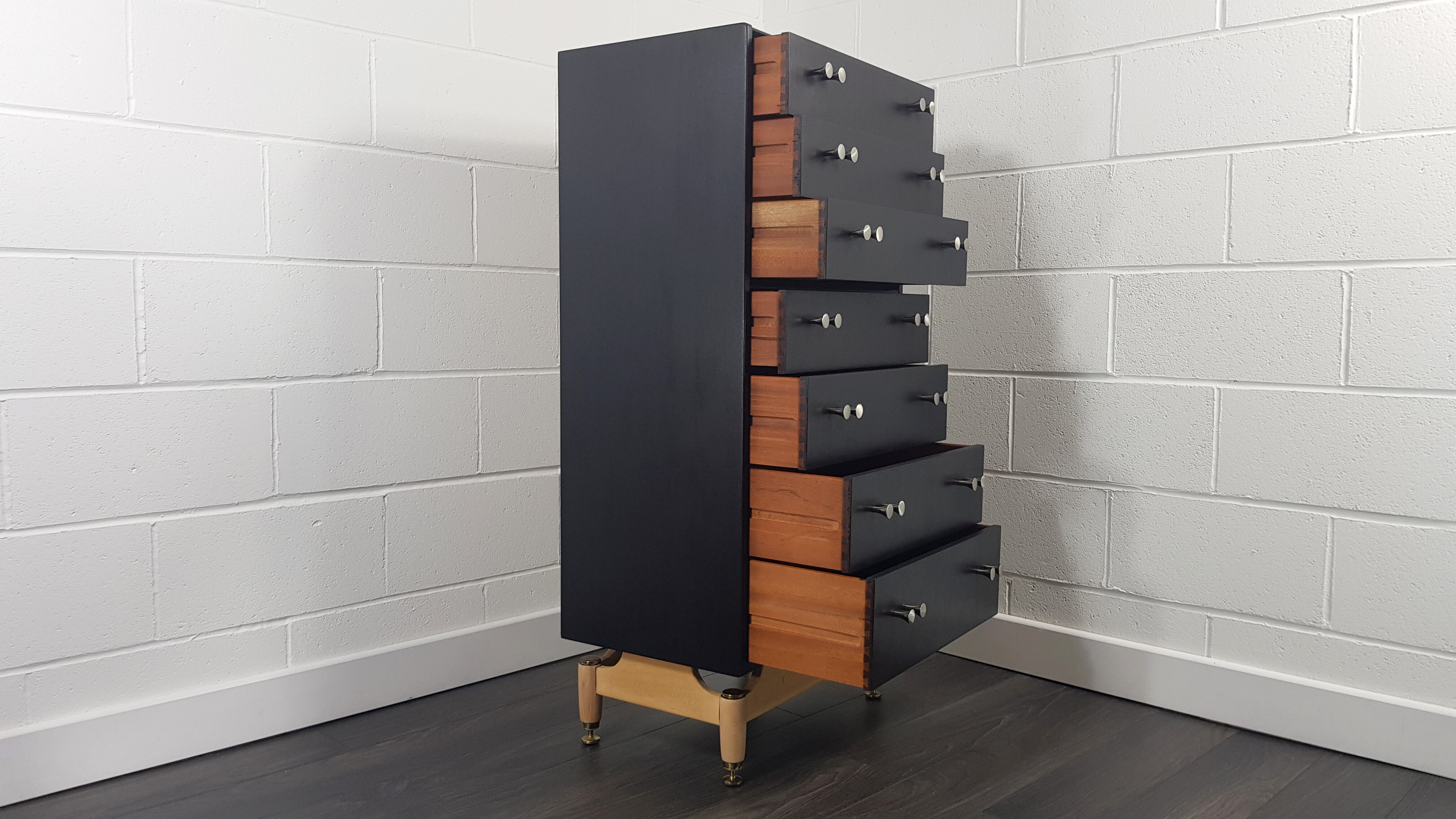 G-plan black tall chest of drawers, 1960s