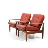 Pair of Danish / Scandinavian Teak Easychairs wit Leather 1960s