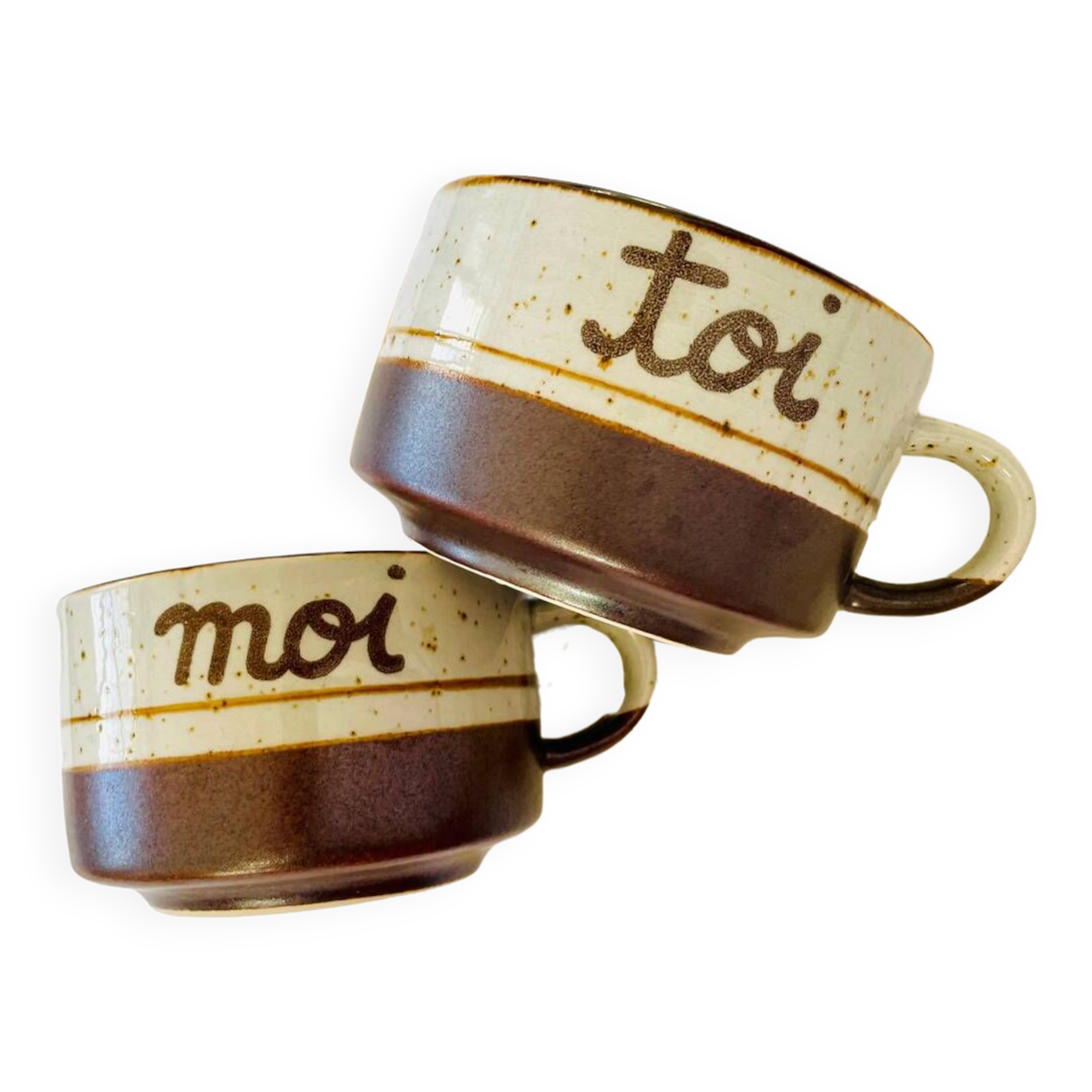 Duo de tasses grès vintage « Toi & Moi »