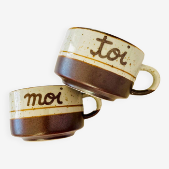Duo of vintage stoneware cups “Toi & Moi”