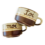 Duo de tasses grès vintage « Toi & Moi »