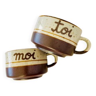 Duo de tasses grès vintage « Toi & Moi »