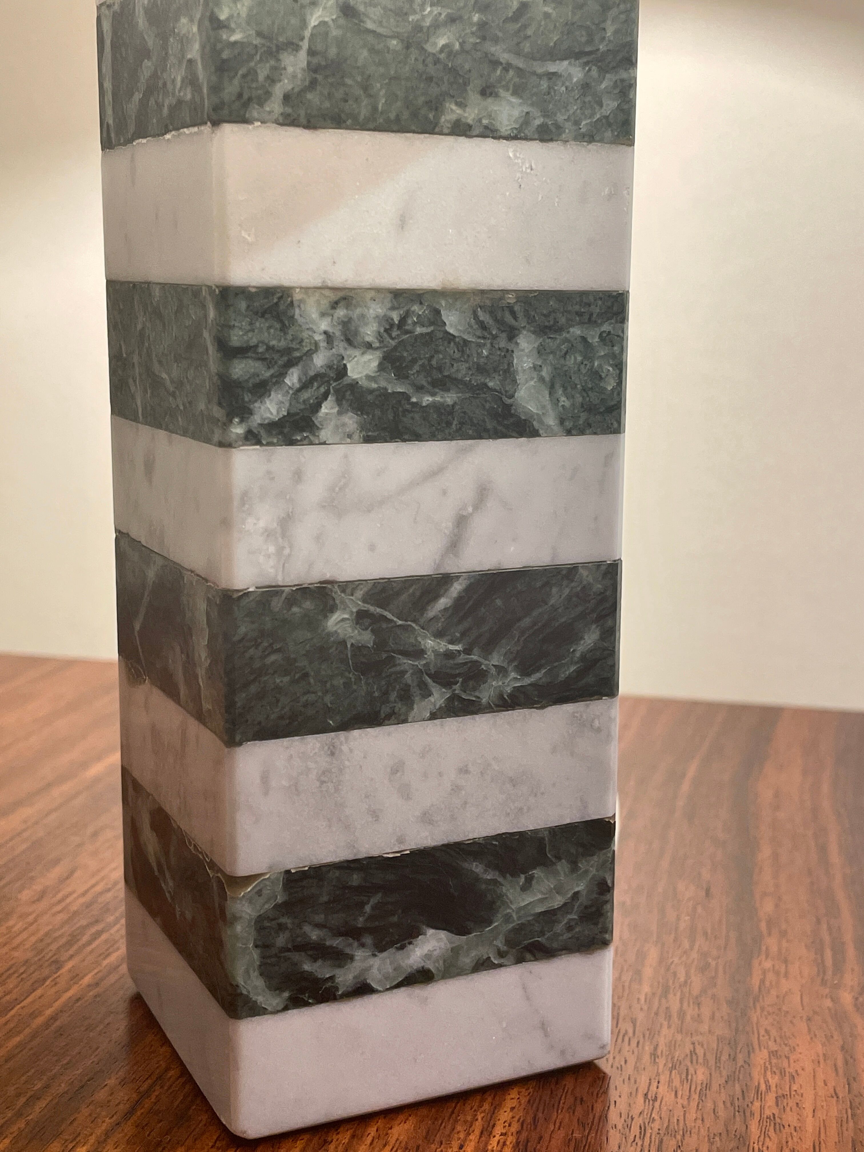 Pair of white and green marble lamps, 1970's