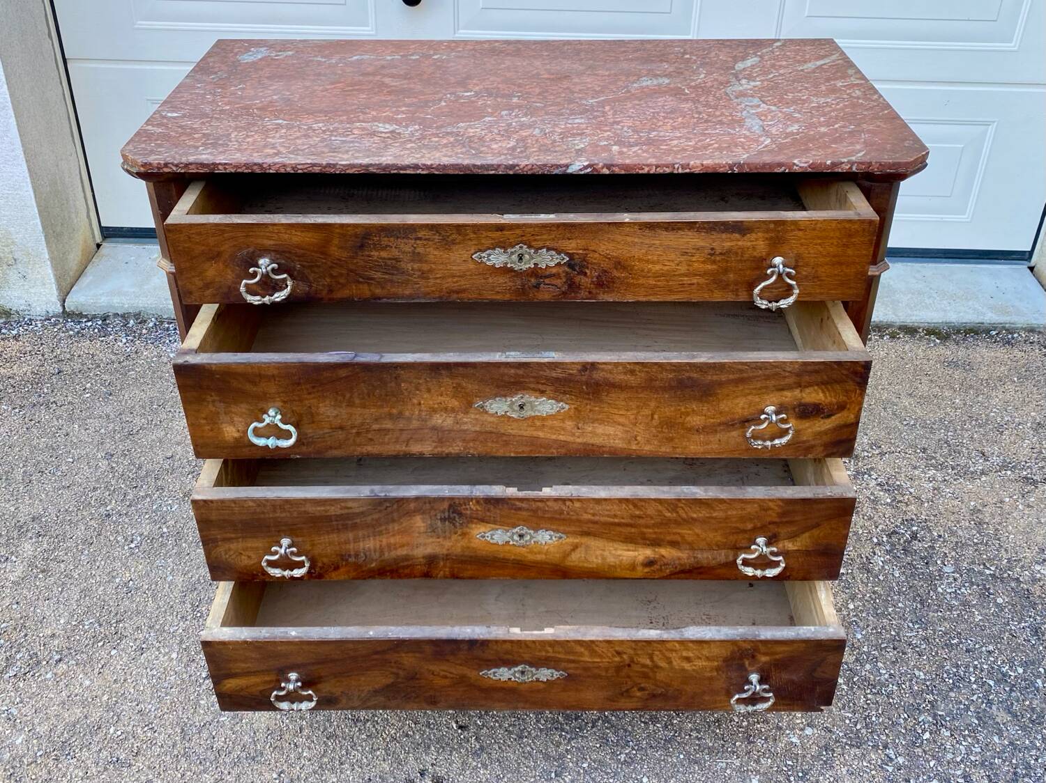 Antique Empire style chest of drawers with marble top