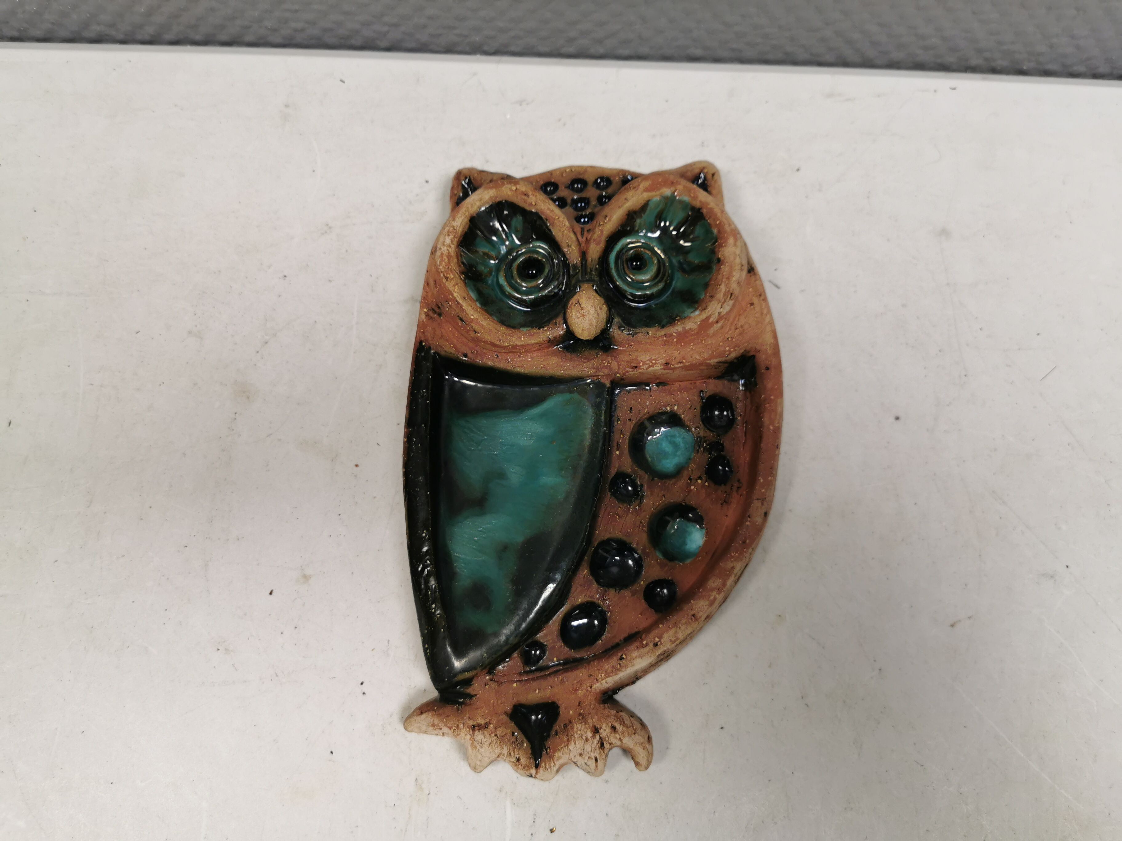 Owl, vintage ceramic wall plaque, Laholm, Sweden, 1970s