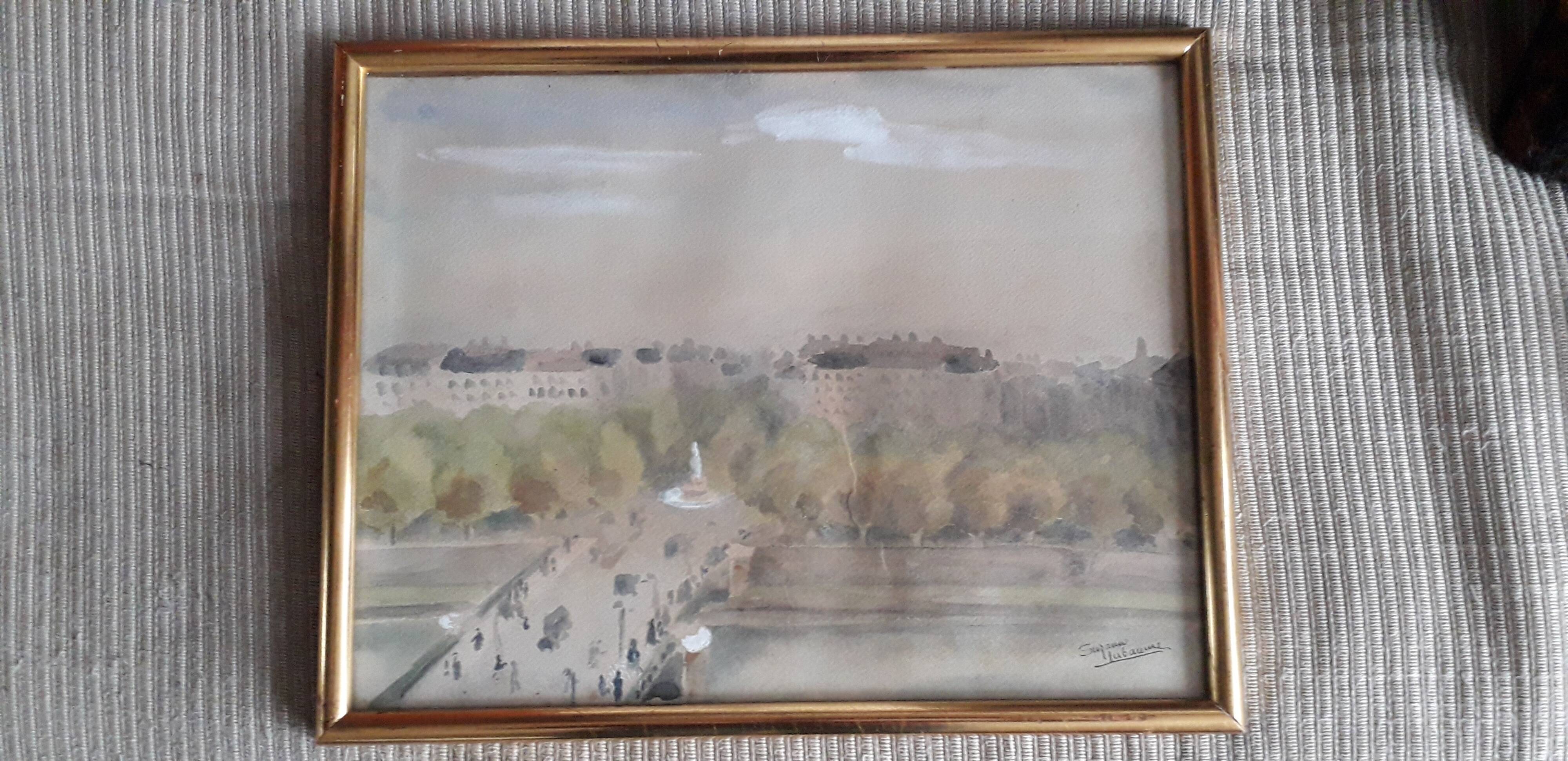 Old painting representing a Paris bridge