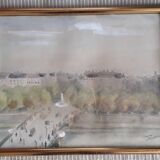 Old painting representing a Paris bridge