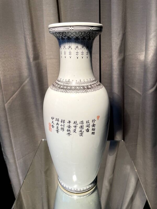 Paire de vases balustre a decor oiseaux en porcelaine chinoise