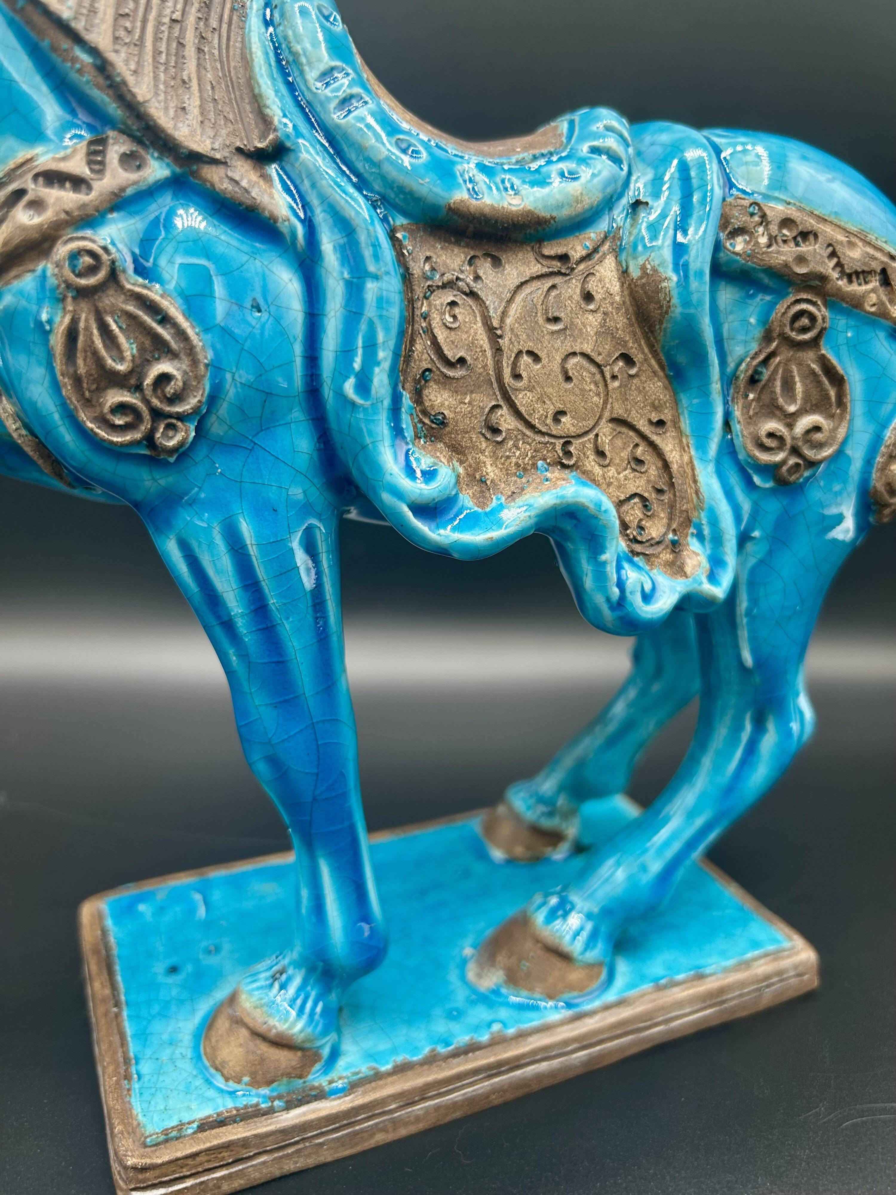 Cheval en céramique émaillée craquelée vintage