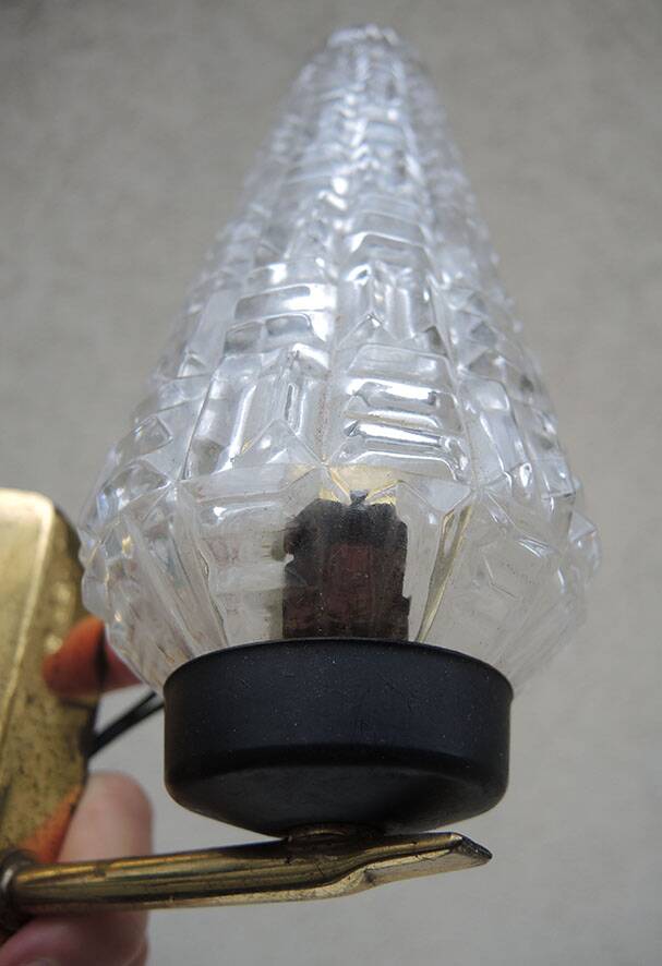 2 old double glass & brass sconces 50s/60s