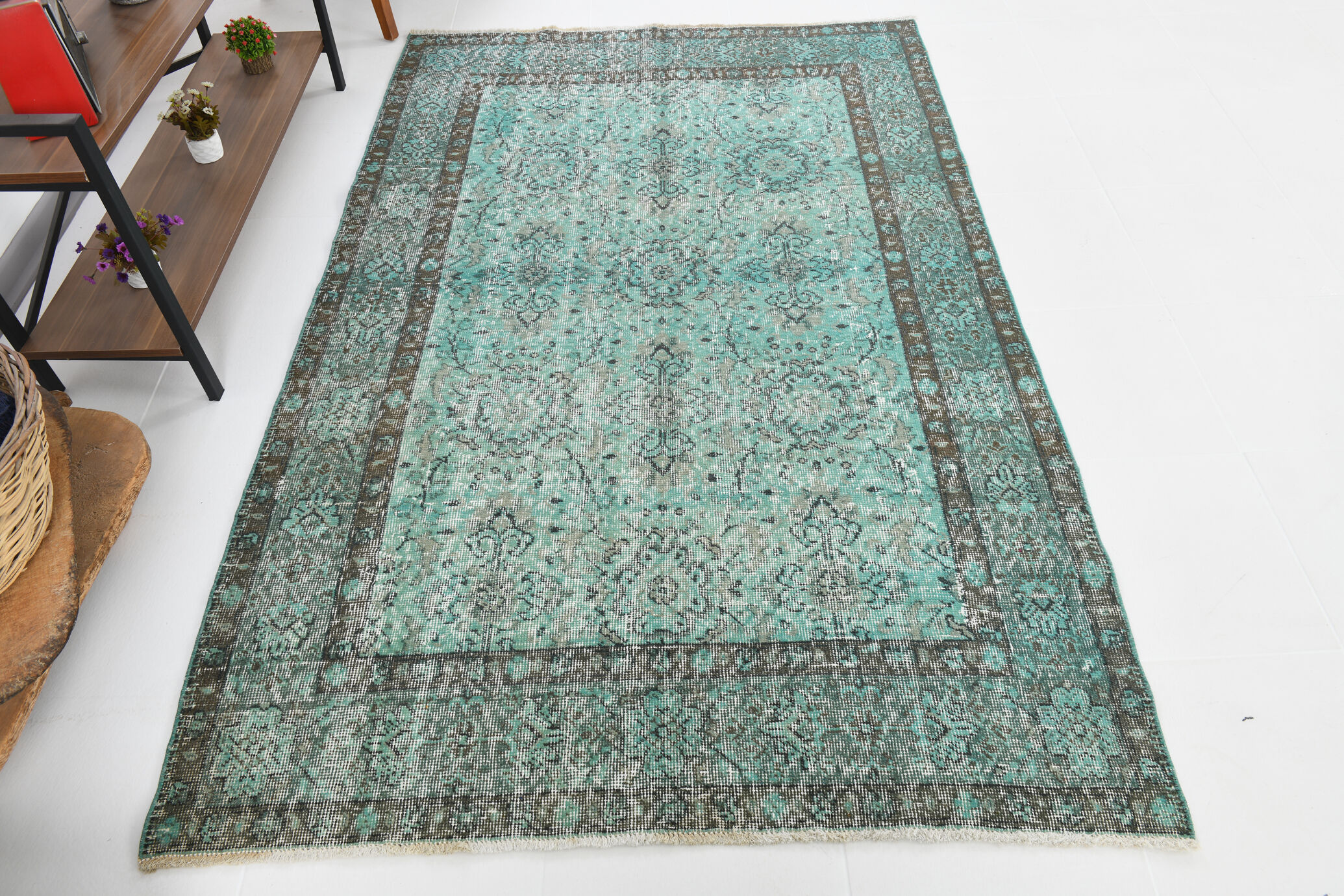5x7 Handknotted Wool Floral Vintage Tapis Rugs 227x145Cm