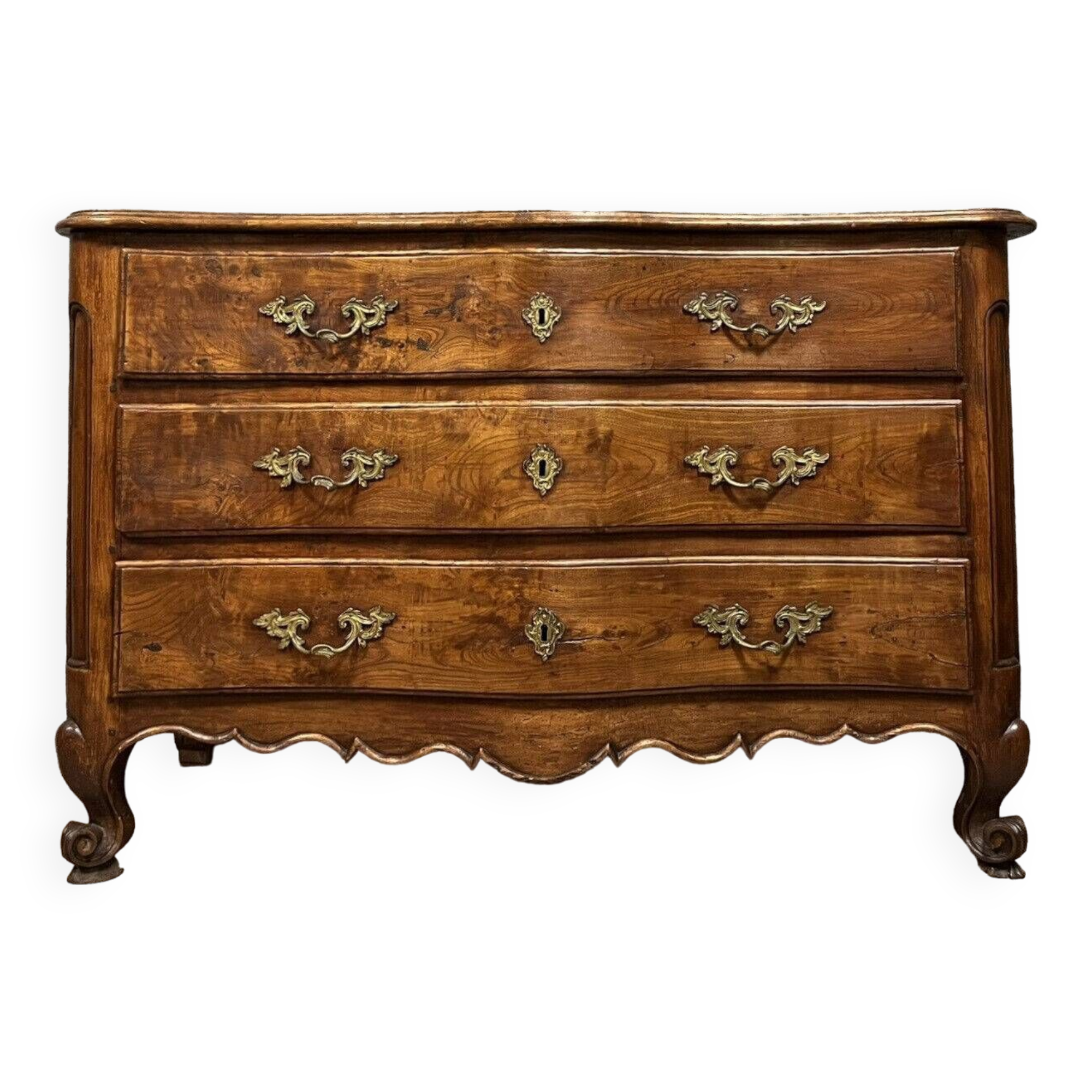 Curved Louis XV period chest of drawers in solid elm mid-18th century