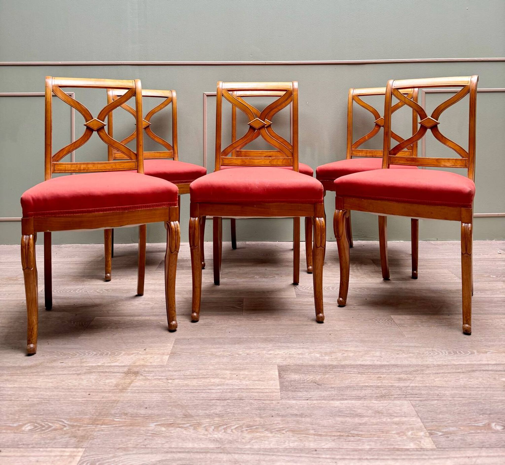 Suite Of Six Chairs In Cherrywood Cross Backrest Restoration Style 20th Century