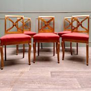 Suite Of Six Chairs In Cherrywood Cross Backrest Restoration Style 20th Century