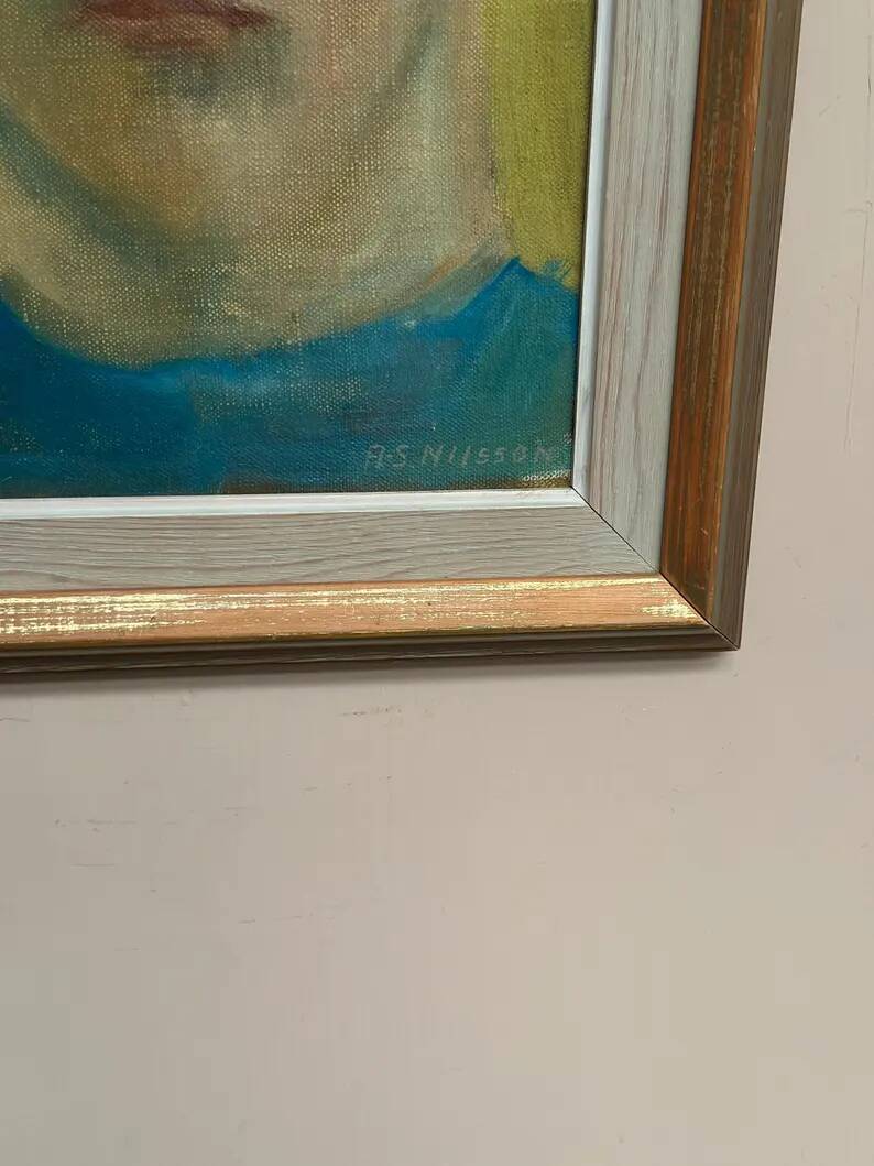 Huile sur panneau d'origine suédoise – "Portrait" par A.-S. Nilsson – Signé – Vintage et encadré – 44 × 32 cm (17,3" × 12,6")