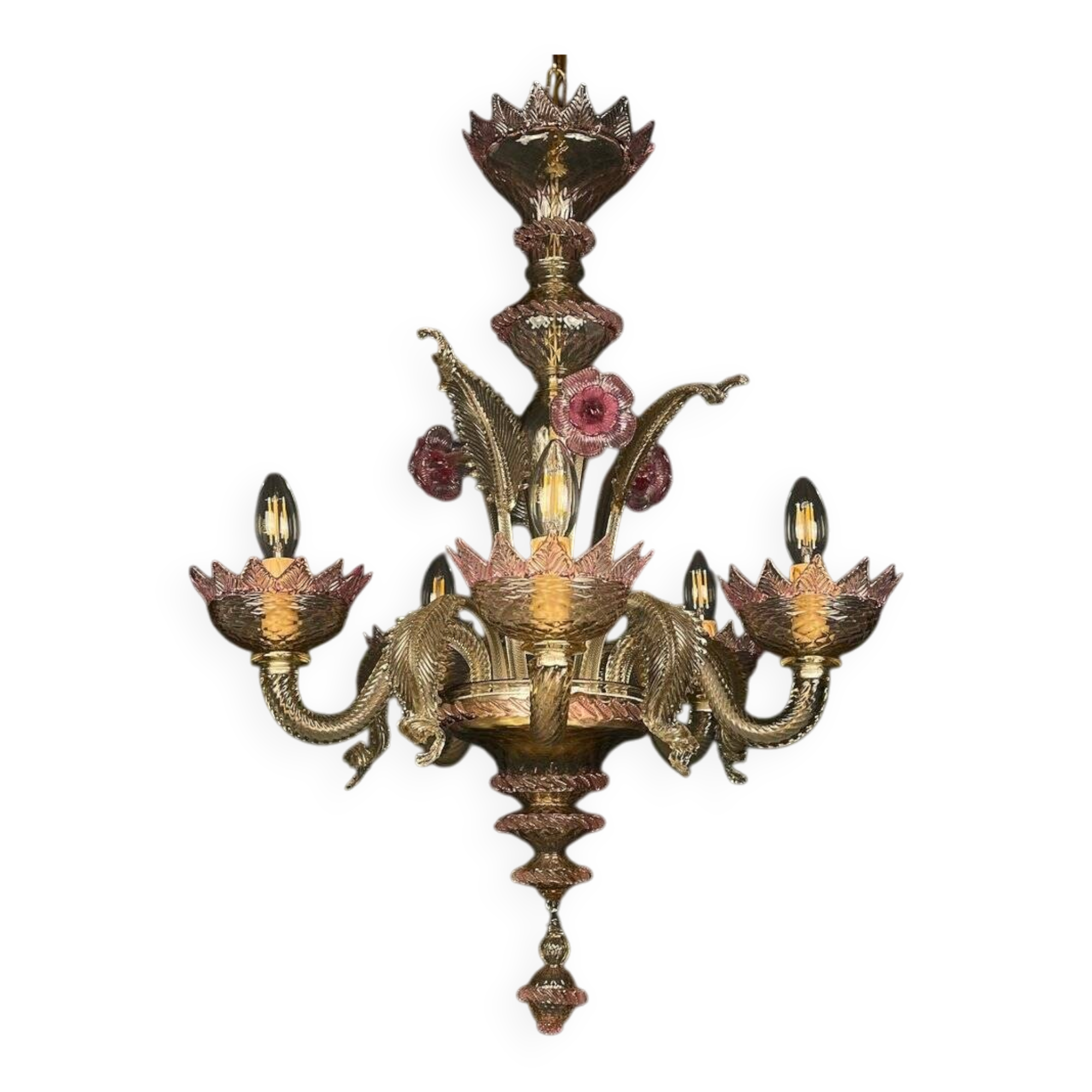 Murano glass lustre, pink and transparent, Italy, 1980s