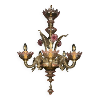 Murano glass lustre, pink and transparent, Italy, 1980s