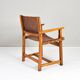 19th century oak and cognac leather brutalist castellana spanish armchair