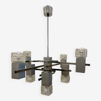 Cubic chrome chandelier sciolari 1970