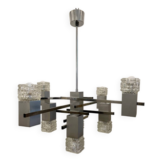 Cubic chrome chandelier sciolari 1970