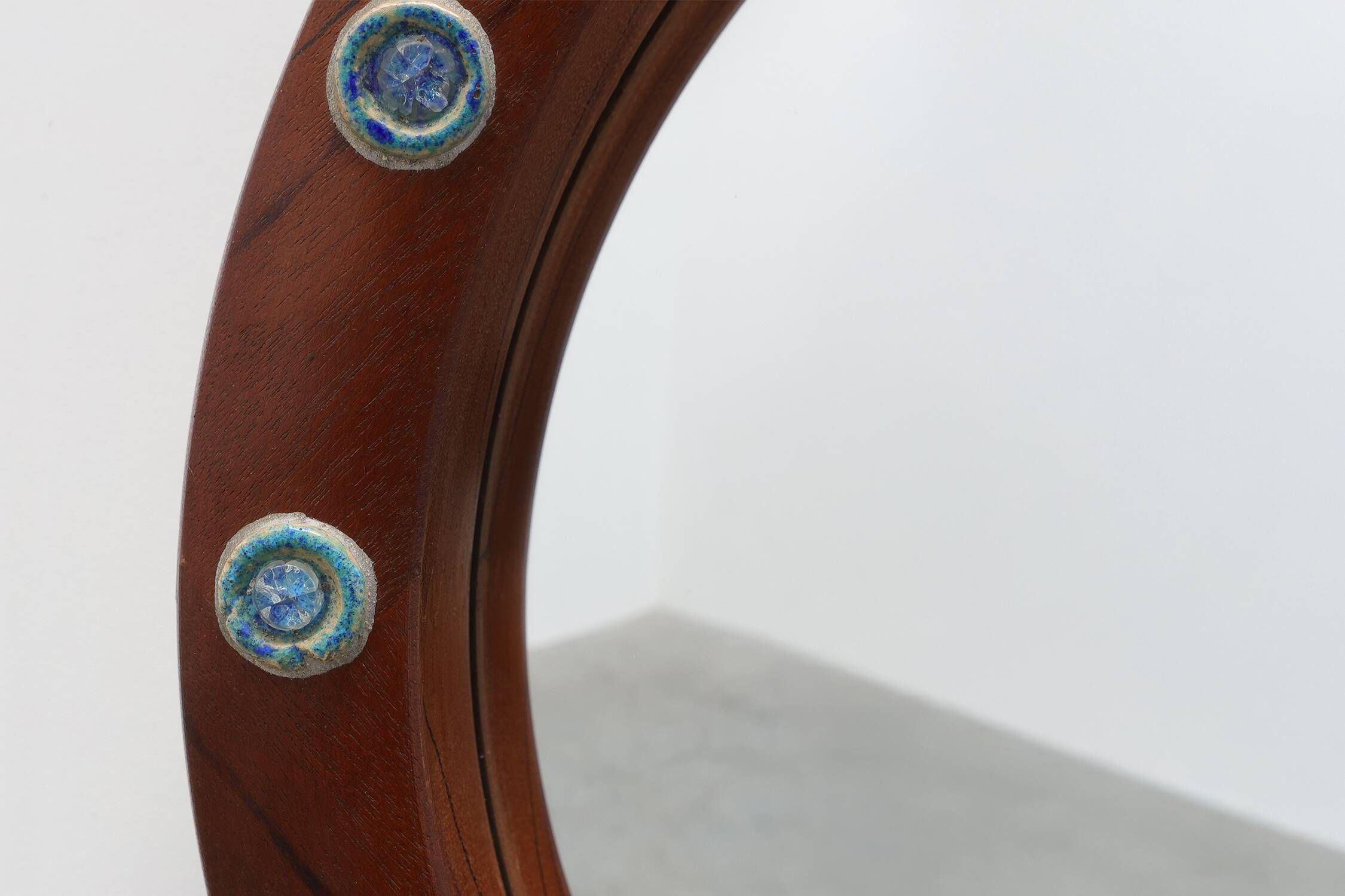 Pair of Deknudt Round Mirrors with Blue Ceramic Studs, Belgium, 1960s