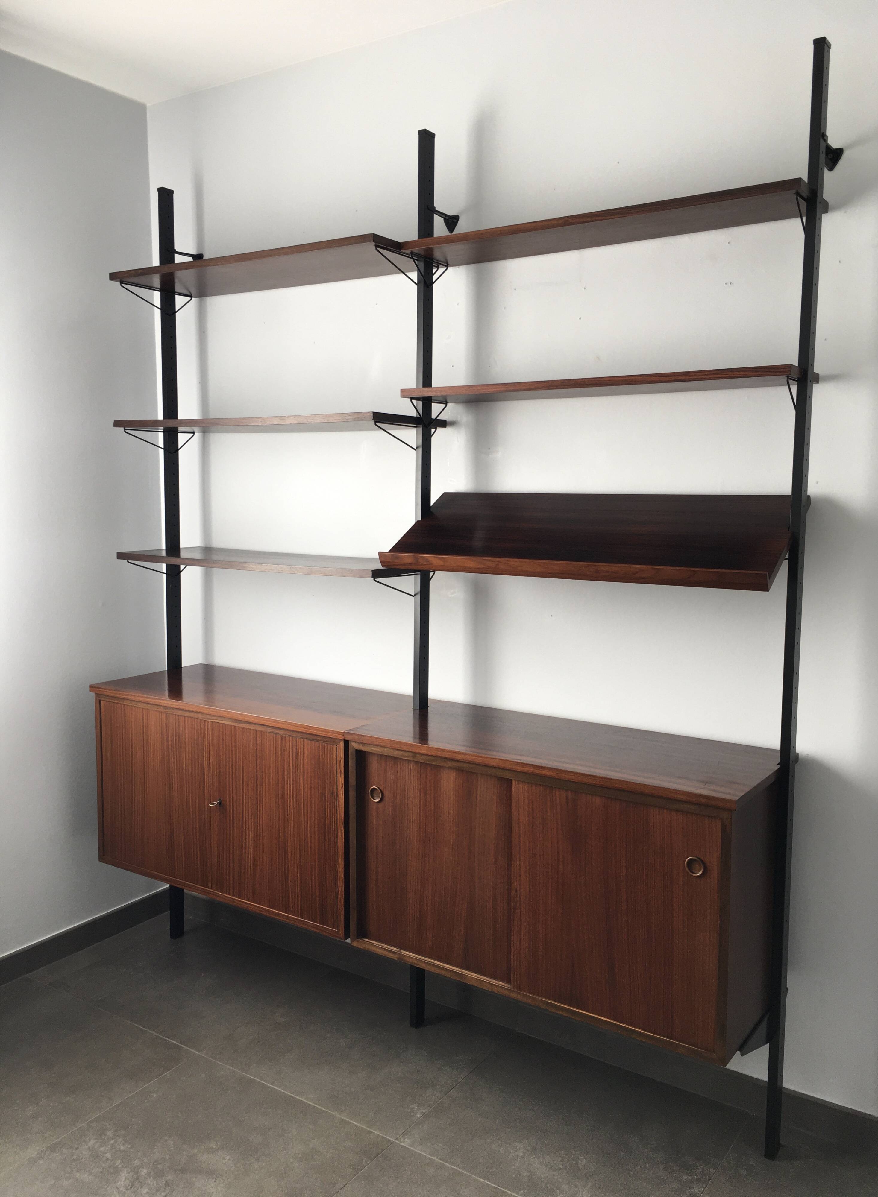 Scandinavian rosewood modular bookcase Pira Mobel system year 60