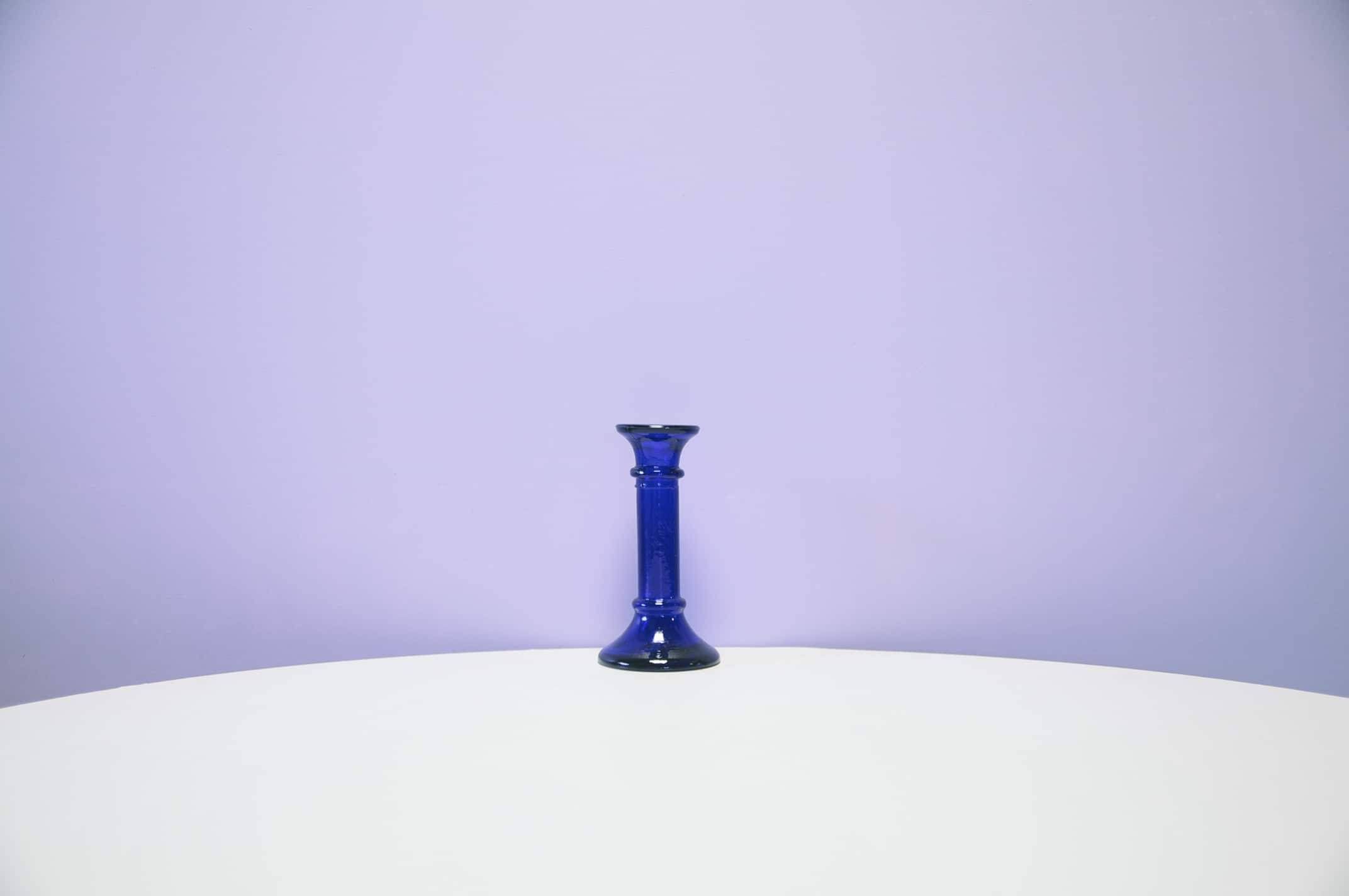 Vintage low blue glass candlestick