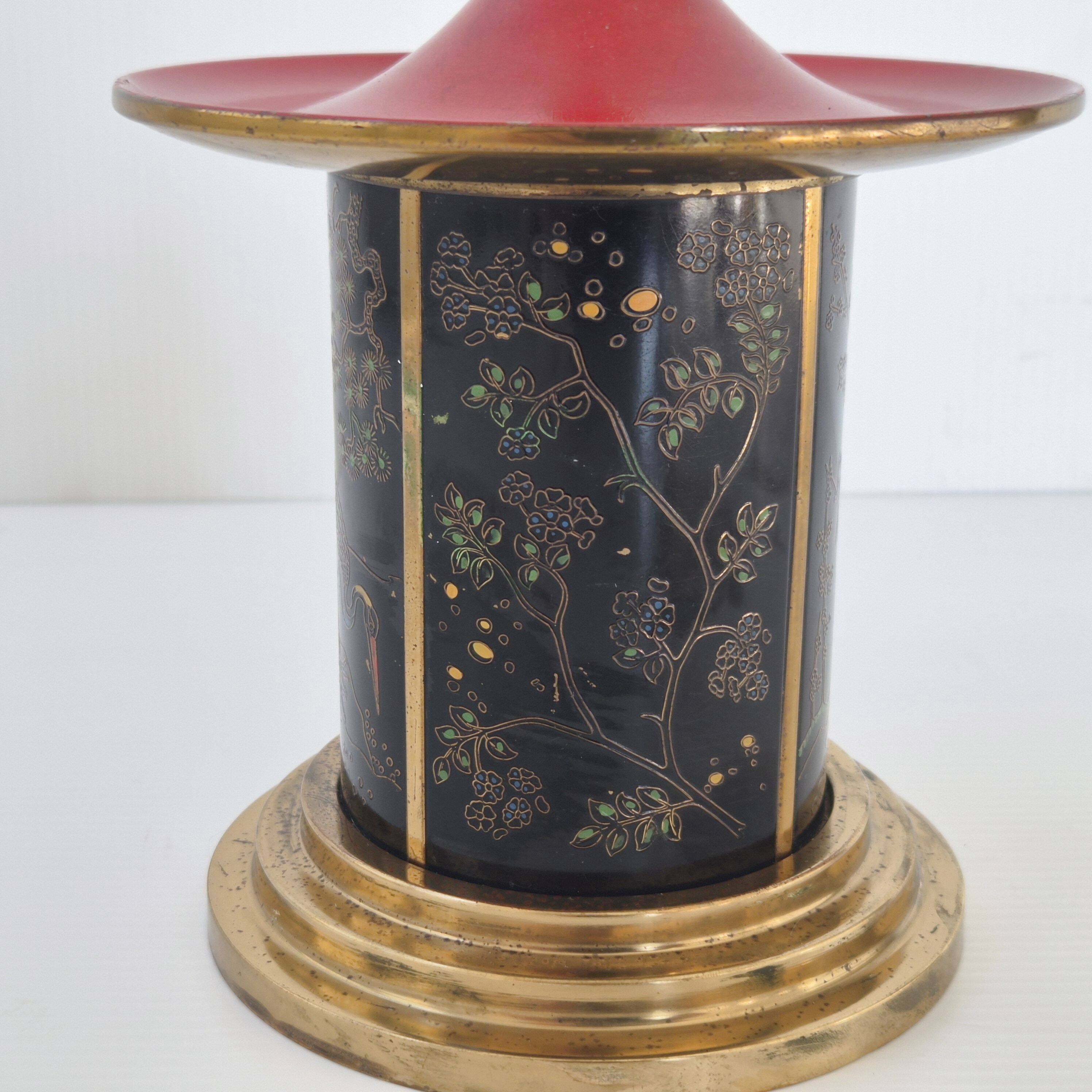 VINTAGE 1950 CIGARETTE DISPENSER PAGODA METAL & BRASS CIGARETTE HOLDER