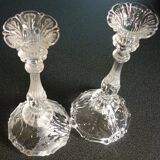 Pair of pressed, molded crystal candlesticks, signed Val Saint Lambert, art deco
