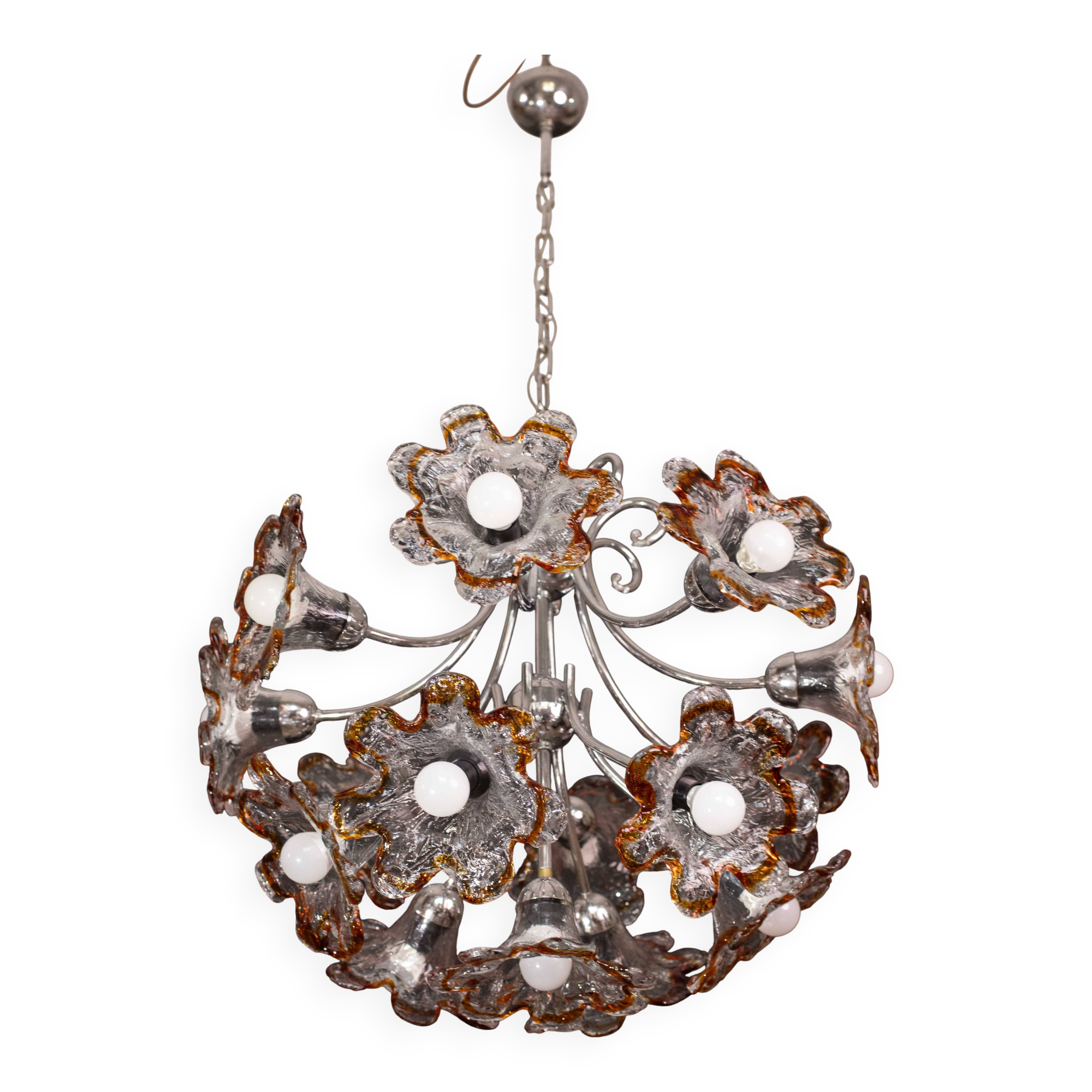 Murano Multicolor Sputnik Flowers Chandelier by Mazzega, 1970s
