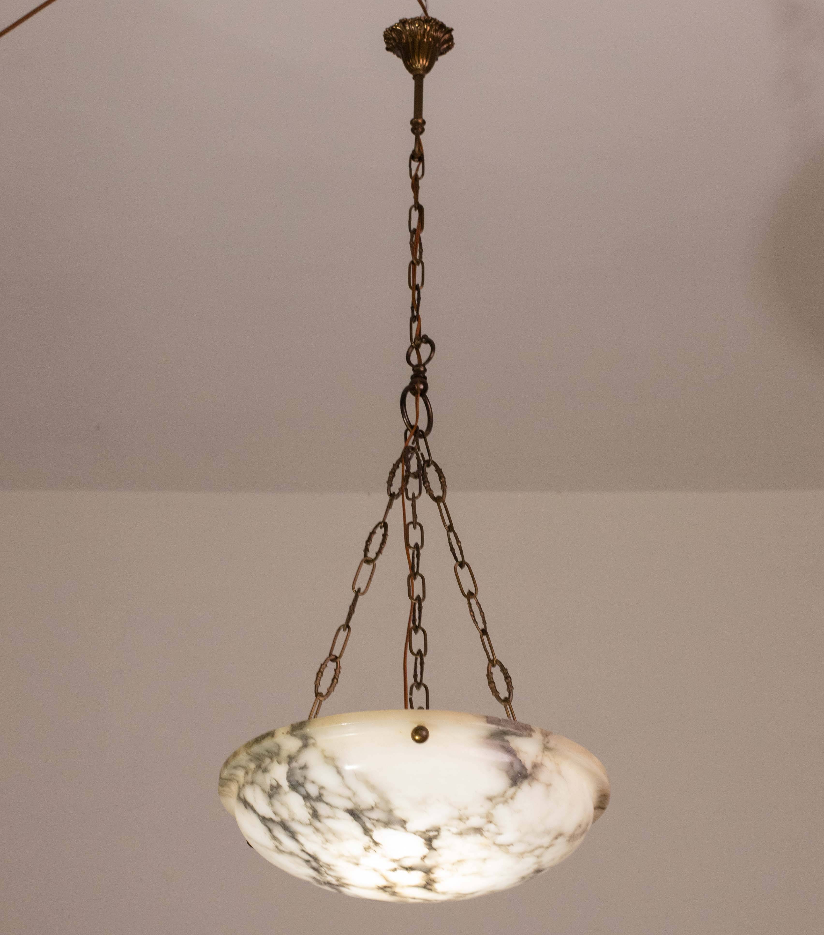 Art Deco White Albaster Chandelier, 1950s