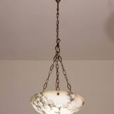 Art Deco White Albaster Chandelier, 1950s